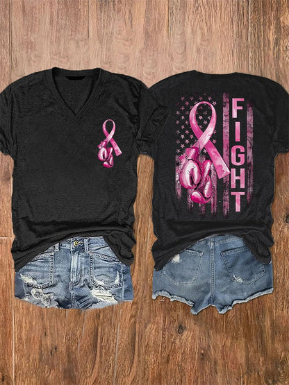 Women's Ffight Breast Cancer America Flag Tee