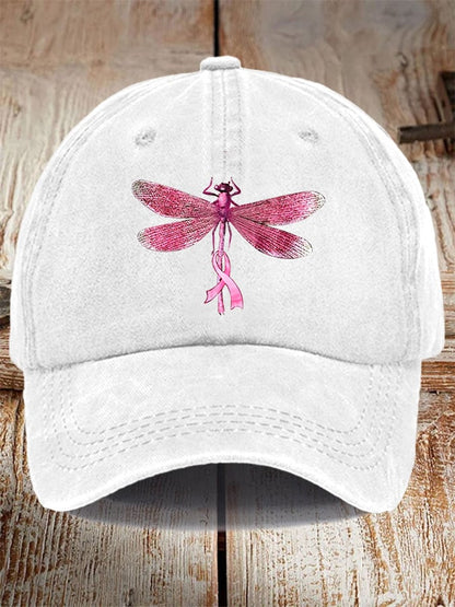 Unisex distressed washed Breast Cancer Awareness print hat