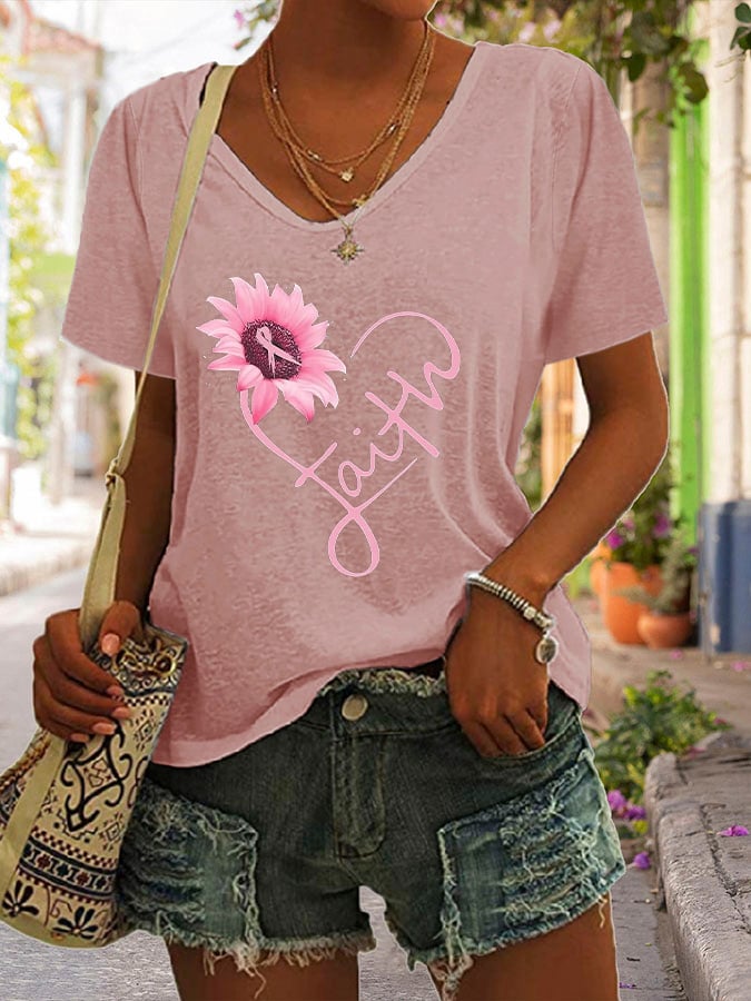 Women's Fight Breast Cancer Awareness Print Casual T-Shirt