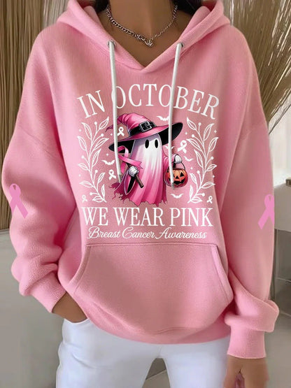 Women's Breast Cancer In October We Wear Pink Print Casual Hoodie