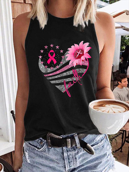 Women's Breast Cancer Print Casual Tank Top