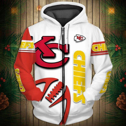 Kansas City Chiefs  Men's Casual Zipper Hooded Sweatshirts