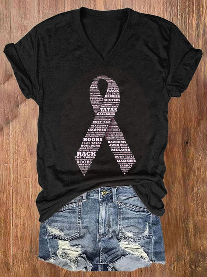Women's Breast Cancer Print Short Sleeve T-Shirt