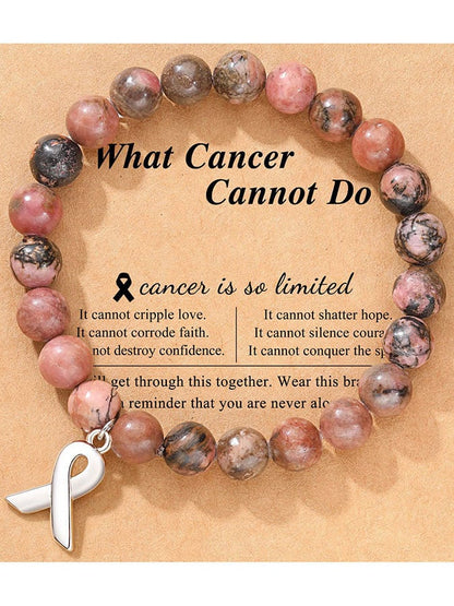 Women's Breast Cancer Awareness Ribbon Pendant Handmade Casual Bracelet