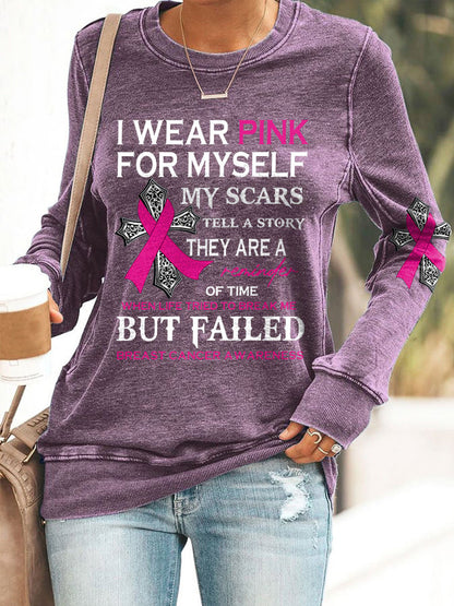 Faith Breast Cancer Awareness I Wear Pink For Myself Print Sweatshirt