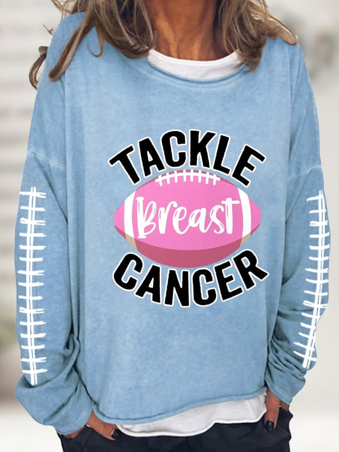 Women's Tackle Breast Cancer Pink Football Casual Long-Sleeve T-Shirt