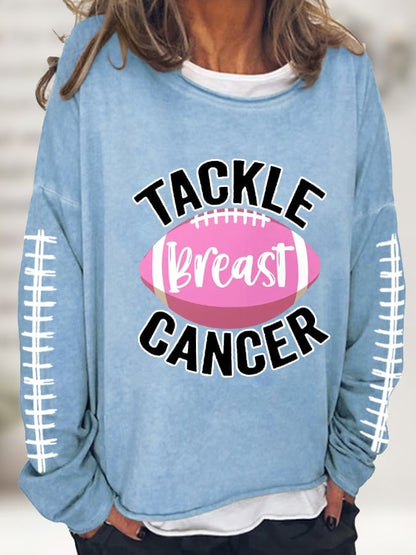 Women's Tackle Breast Cancer Pink Football Casual Long-Sleeve T-Shirt