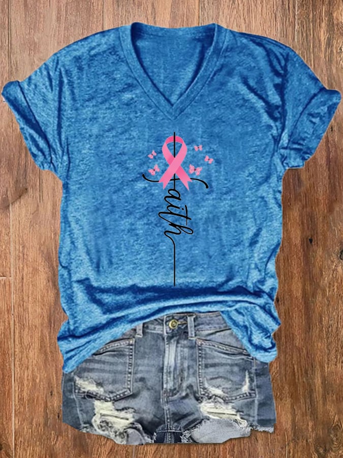 Women's Faith Hope Fight Love Butterfly Breast Cancer Awareness T-Shirt