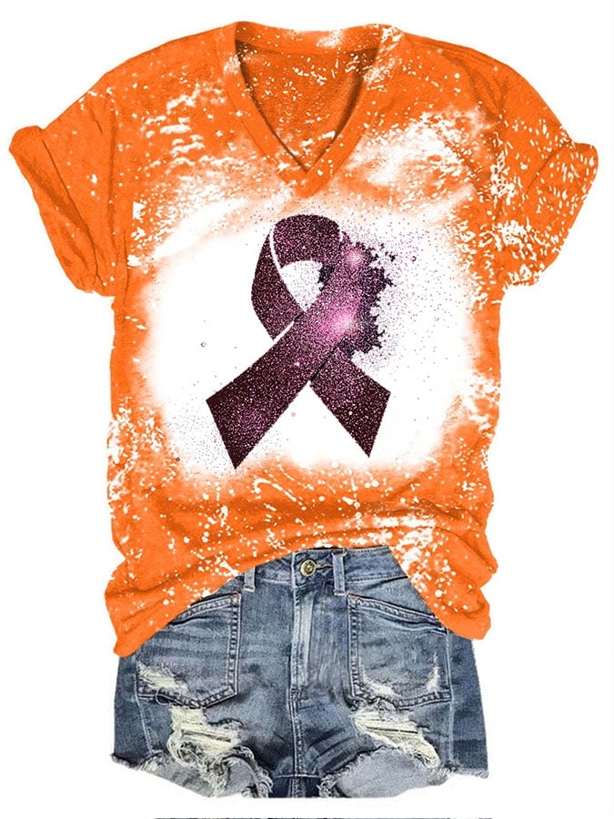 Women's Casual Ribbon Print Short Sleeve T-Shirt