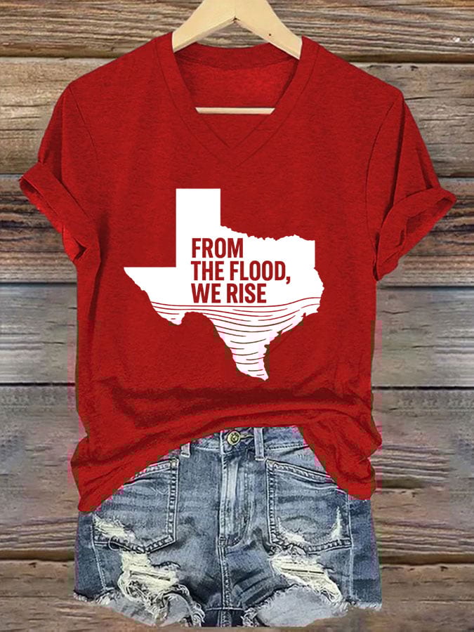 🙏💔Join us in praying for Texas.🙏Women's Texas Flood FROM THE FLOOD, WE RISE Printed Casual T-shirt
