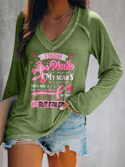V-Neck Breast Cancer Awareness I Wear Pink For Myself My Scars Tell A Story They Are A Reminder Of Time When Life Tried To Break Me But Failed T-Shirt