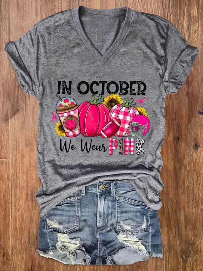 Women's In October We Wear Pink Breast Cancer Awareness Casual T-Shirt