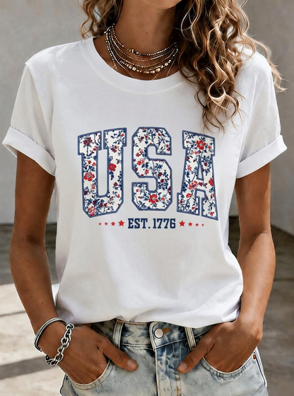 Women'S American Independence Day 250Th Anniversary Printed Short Sleeved T-Shirt
