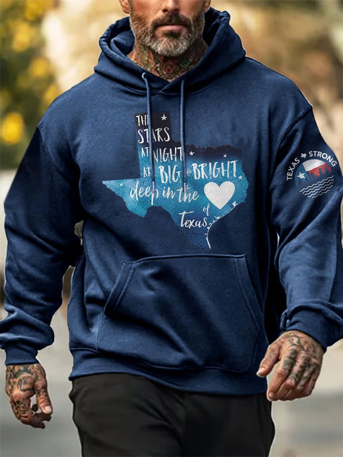 🙏💔Join us in praying for Texas.🙏Men's Retro Texas Strong The Stars At Night Are Big And Bright Deep In The Heart Of Texas Print Hoodie