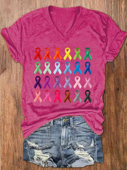Women's Fight Cancer In All Colors Ribbon T-Shirt