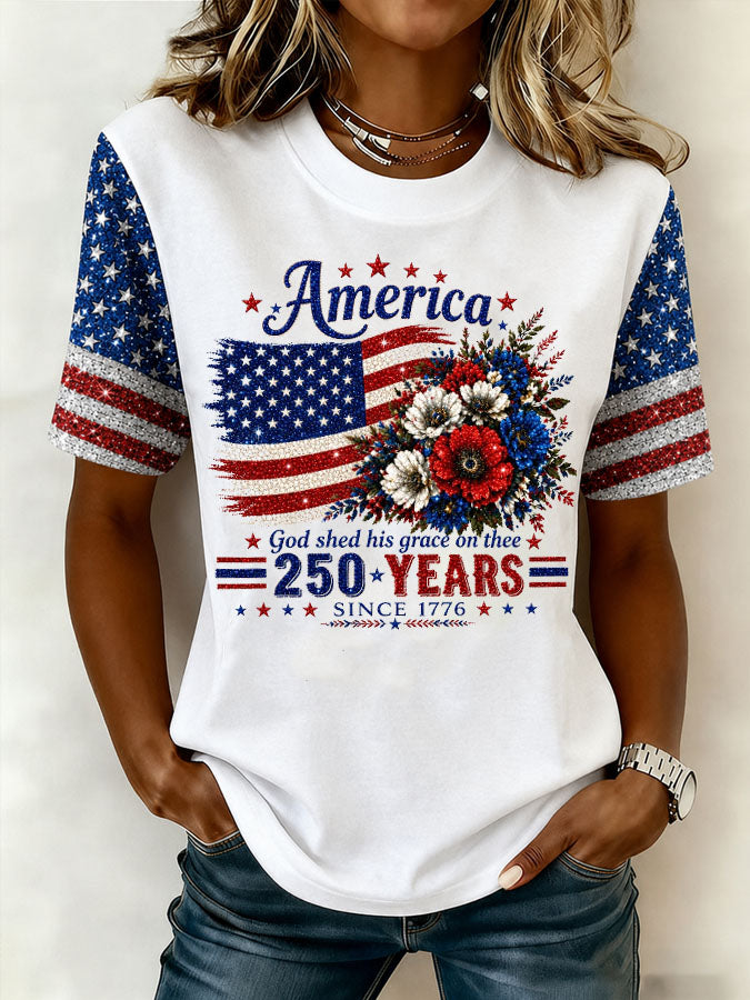 Women'S American Independence Day 250Th Anniversary Printed Short Sleeved T-Shirt