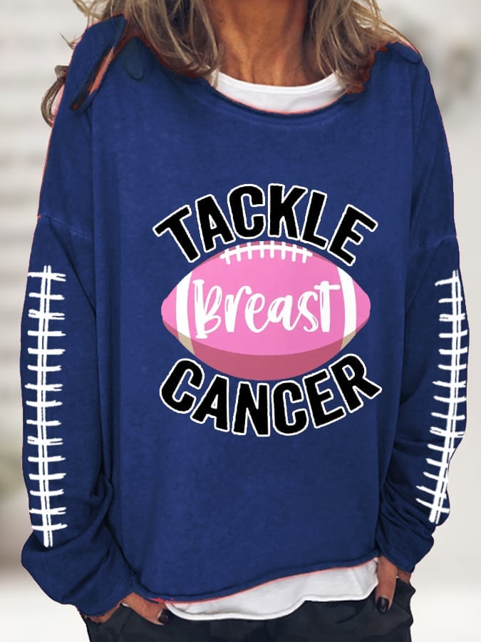 Women's Tackle Breast Cancer Pink Football Casual Long-Sleeve T-Shirt