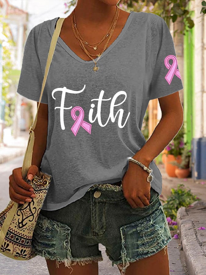 Women's Faith Breast Cancer Casual T-Shirt