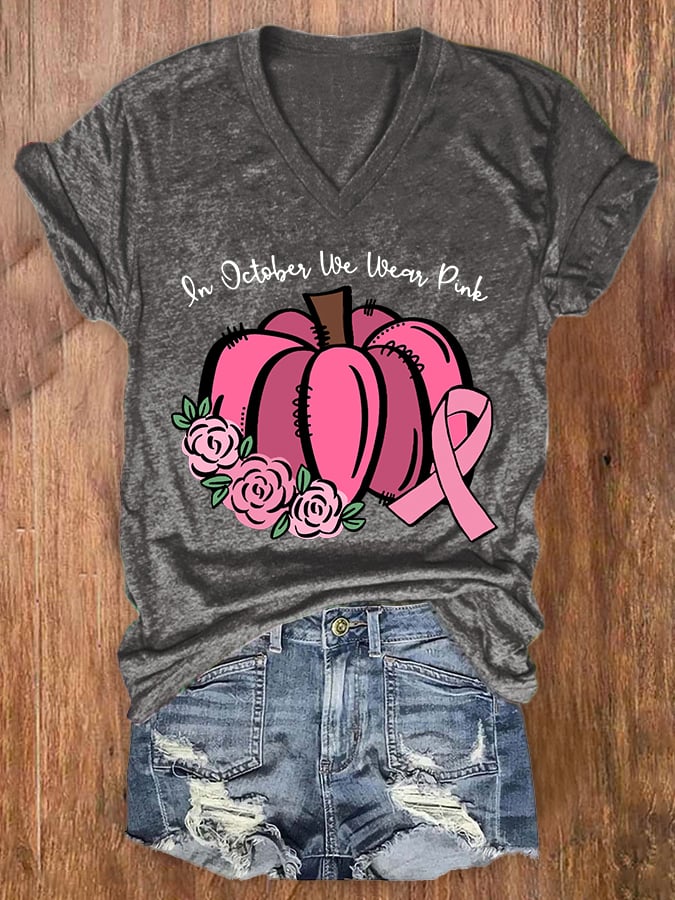 Women's Casual In October We Wear Pink Printed Short Sleeve T-Shirt
