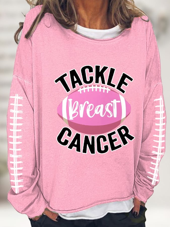 Women's Tackle Breast Cancer Pink Football Casual Long-Sleeve T-Shirt