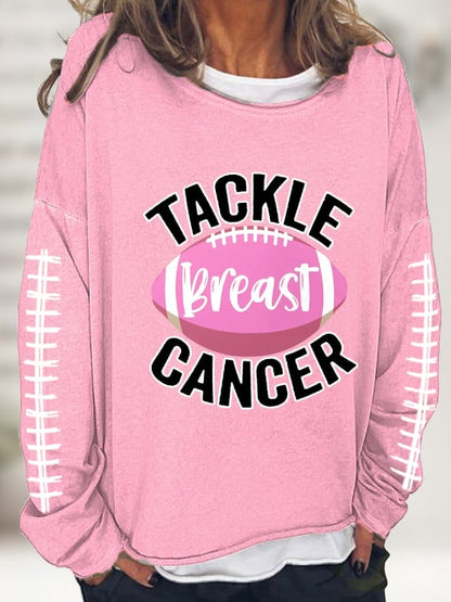 Women's Tackle Breast Cancer Pink Football Casual Long-Sleeve T-Shirt