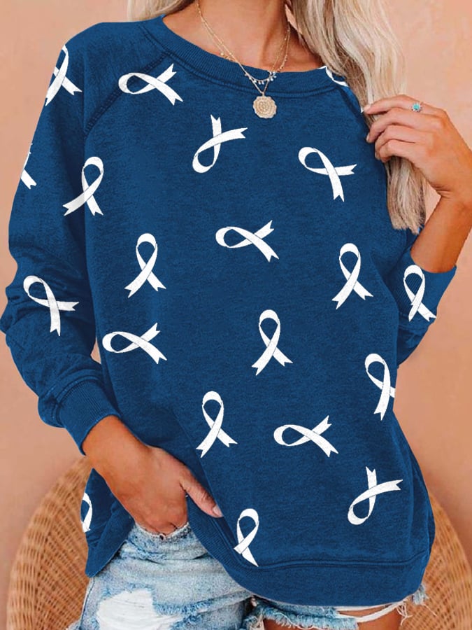 Women'S Breast Cancer Casual Print Loose Sweatshirt