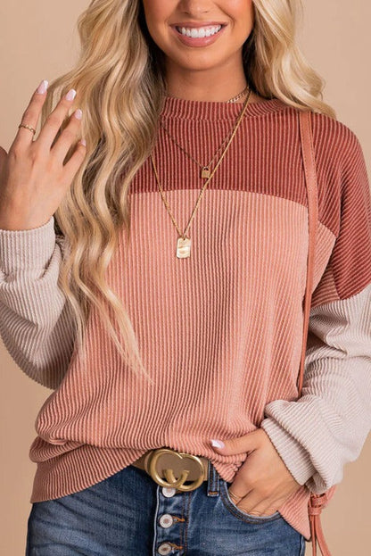 Corduroy Color Block Long Sleeve Top