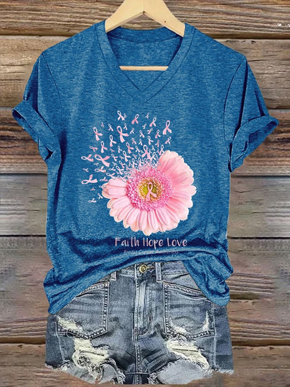 Women's Casual Vintage Breast Cancer Awareness T-Shirt
