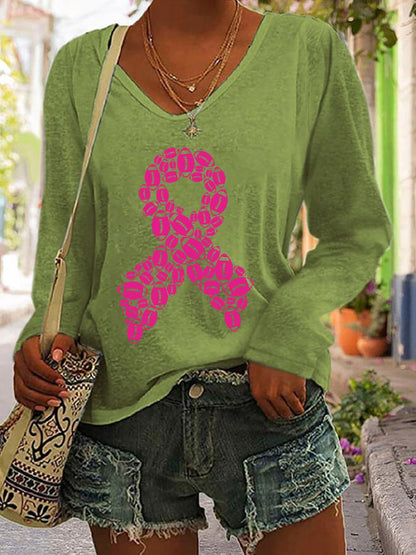 Women's Breast Cancer Ribbon Football  Casual Long-Sleeve T-Shirt