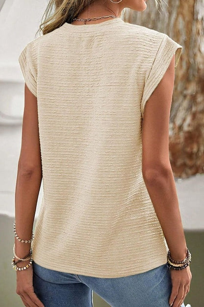 Horizonal Textured Short Sleeve Blouse