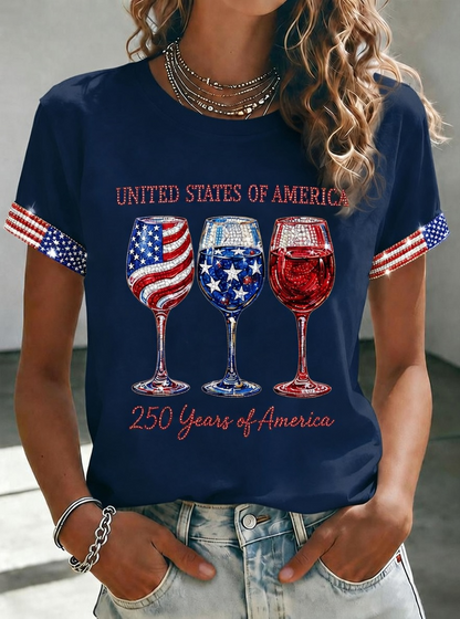 Women's 250 Years Of Freedom Flower Art Print T-shirt