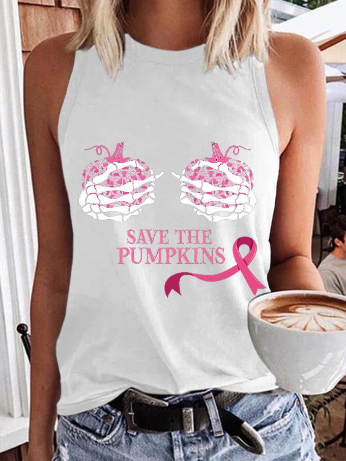 Women's Save The Pumpkins Breast Cancer Awareness Print Tank Top