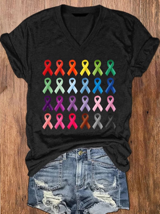 Women's Fight Cancer In All Colors Ribbon T-Shirt
