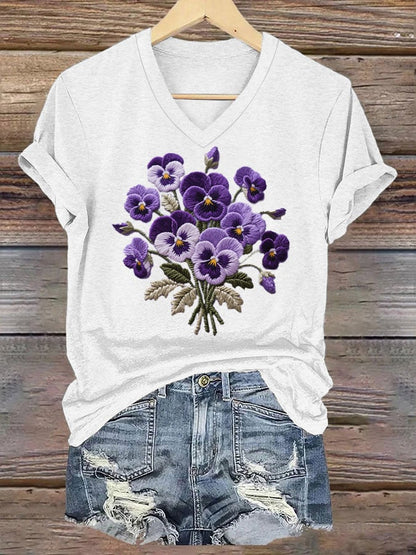 Women's Pansy Print Short Sleeve T-shirt