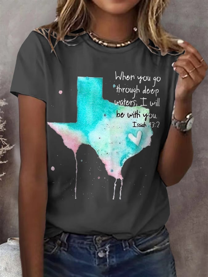 🙏💔Join us in praying for Texas.🙏Retro Texas Strong When You Go Through Deep Waters, I Will Be With You. Isaiah 43:2 Print T-Shirt