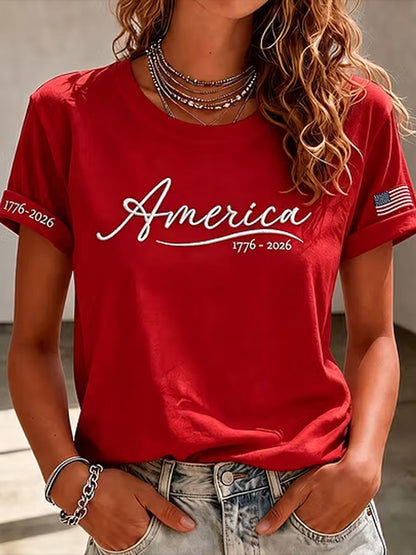 Women'S  America Flag Printed Casual T-Shirt