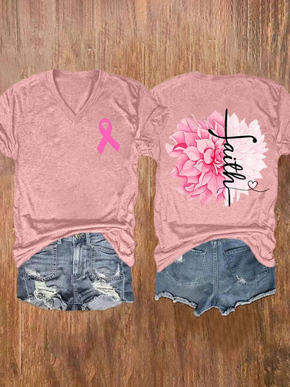 Women'S Faith In Breast Cancer V Neck T-Shirt