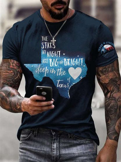 🙏💔Join us in praying for Texas.🙏Men's Retro Texas Strong The Stars At Night Are Big And Bright Deep In The Heart Of Texas Print T-Shirt