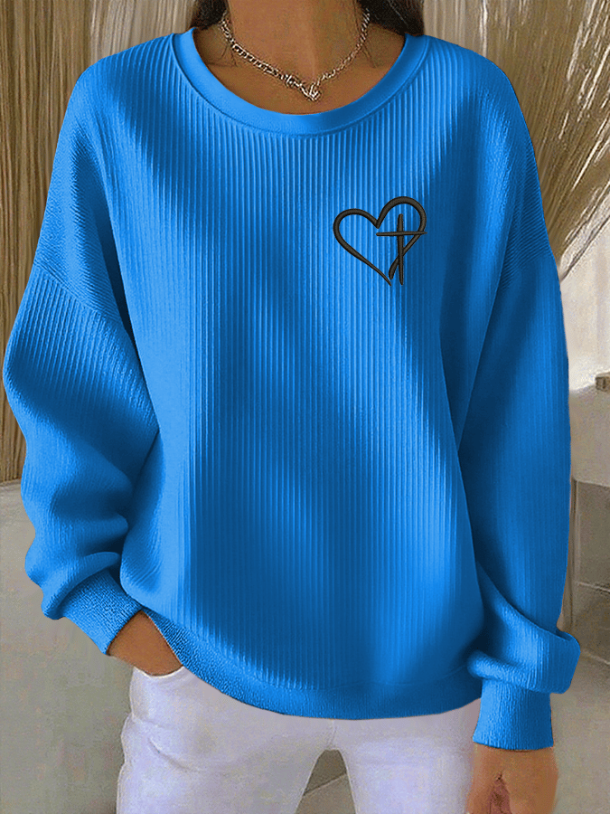 Women's Faith Print Knit Crew Neck Long Sleeve Top