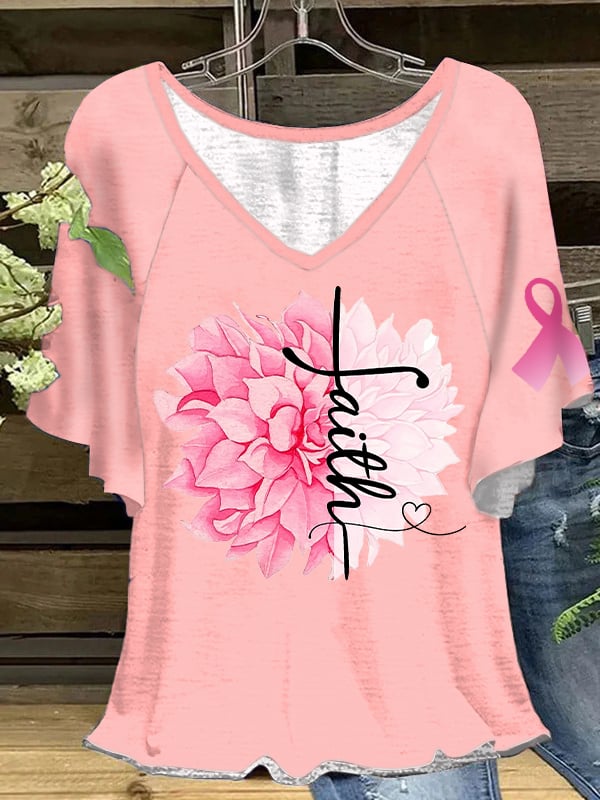 Women'S Floral Breast Cancer Awareness T-Shirt