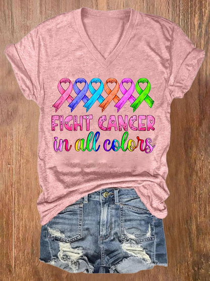 Women's Breast cancer Fight Cancer In all Colors Printed Casual T-shirt
