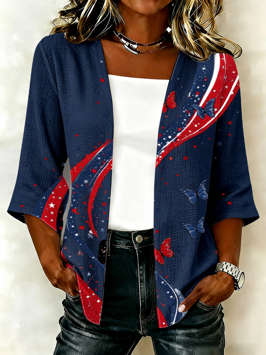 Women'S Casual Loose Independence Day Patriotic Cardigan