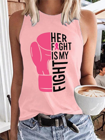 Women's Her fight is my fight Breast Cancer Awareness Print Casual Tank Top