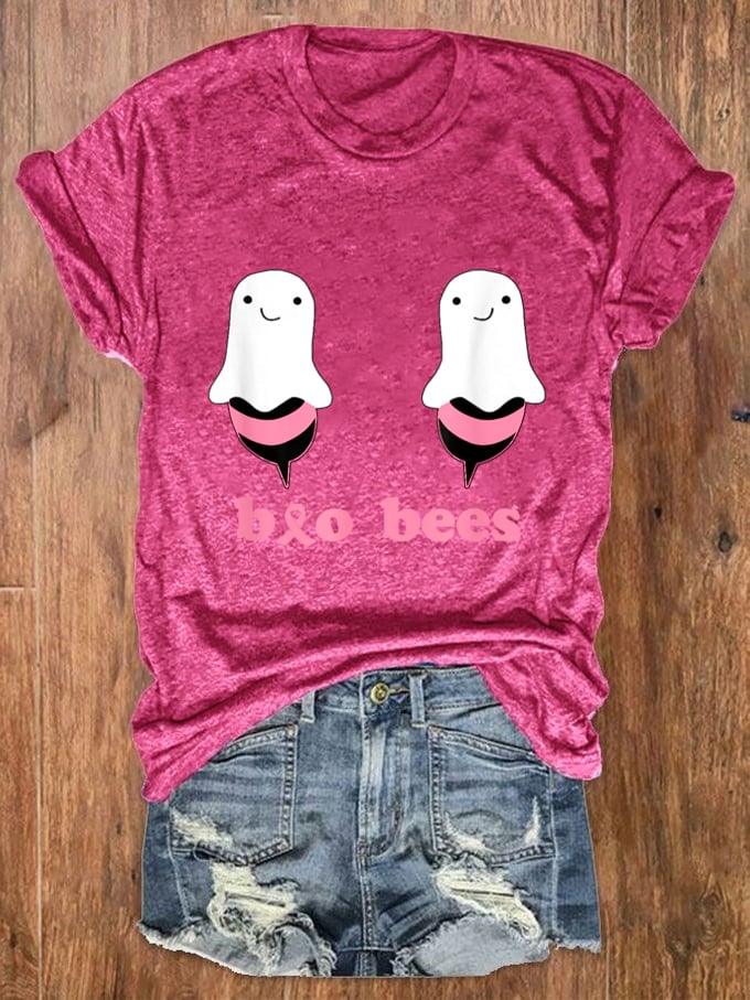 Women's Boo Bees Breast Cancer Awareness Print T-Shirt