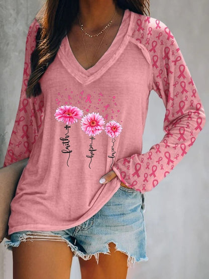 Faith and Pink Ribbon Print Panel Leopard T-Shirt