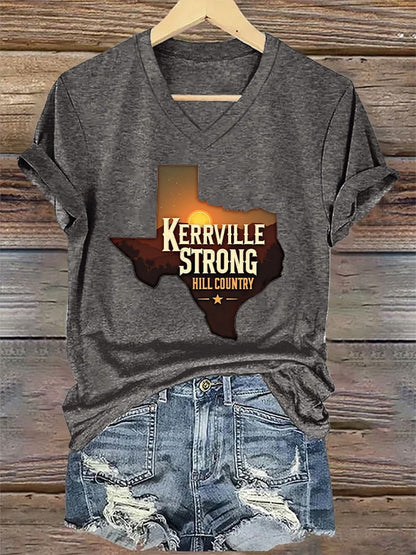 🙏💔Join us in praying for Texas.🙏V-Neck Retro Kerrville Strong Hill Country StrongPrint T-Shirt