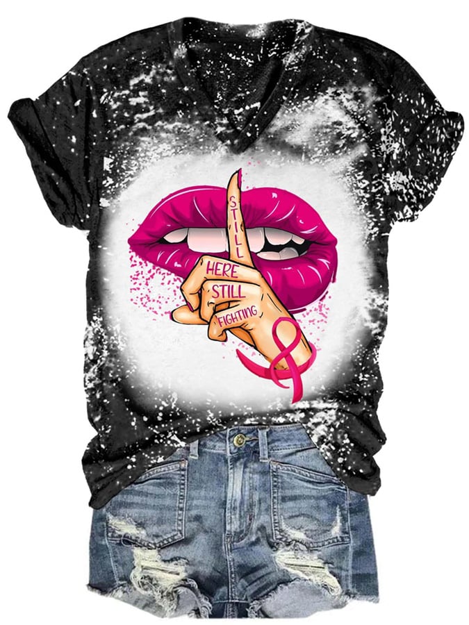 Women's Still Here Still Fighting Breast Cancer Print Tee
