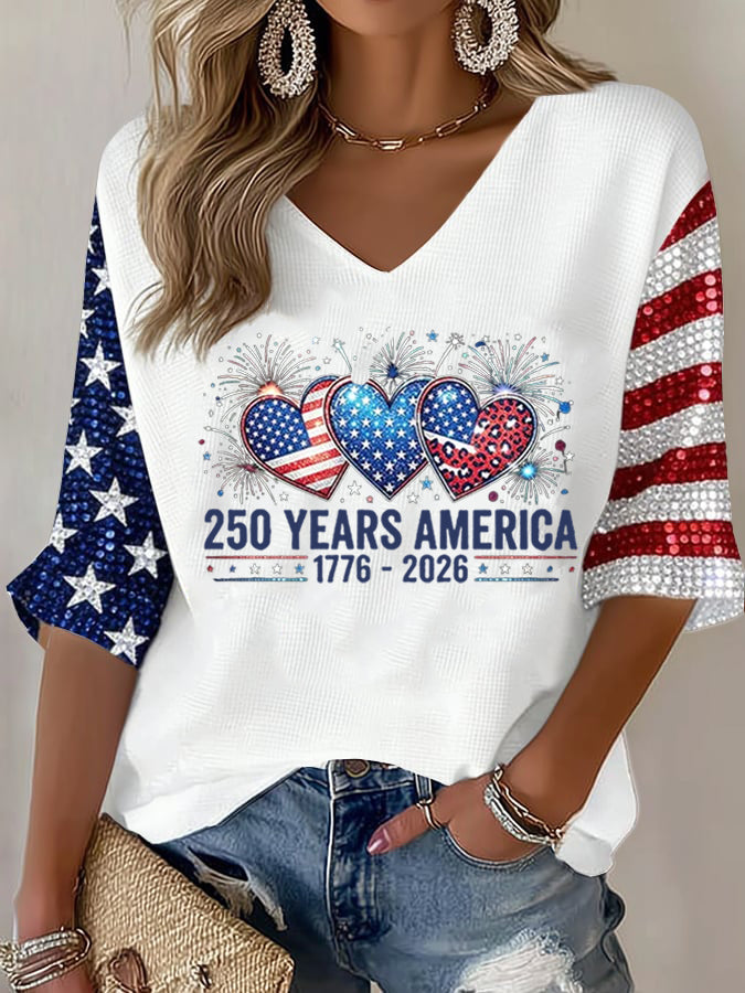Women'S Retro Independence Day Art Printed Casual T-Shirt