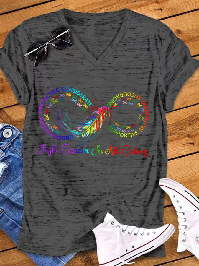 Women's Fight Cancer In All Colors Cancer Awareness V-Neck T-Shirt