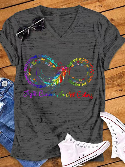 Women's Fight Cancer In All Colors Cancer Awareness V-Neck T-Shirt